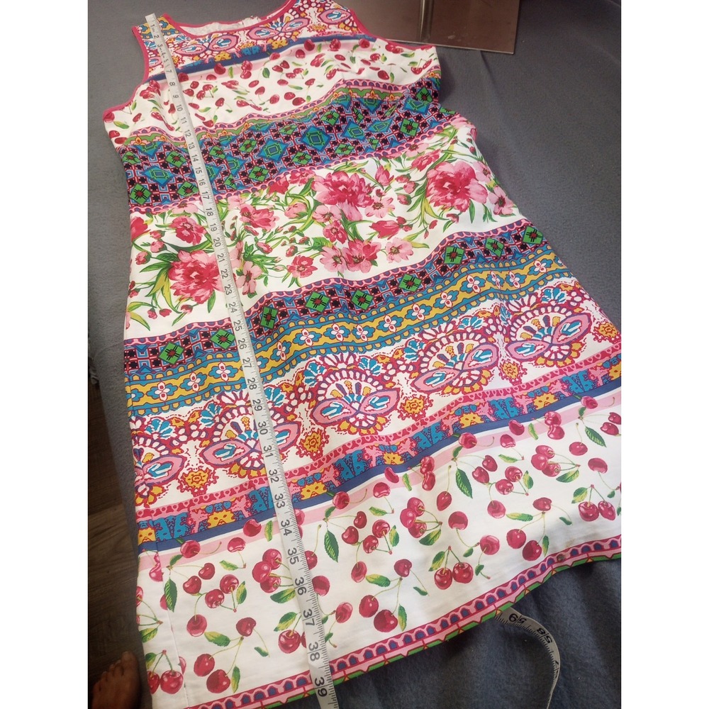 North style Summer Cherry Floral Sleeveless Shift Dress Womens Size 10 Pink Trim - Picture 7 of 10